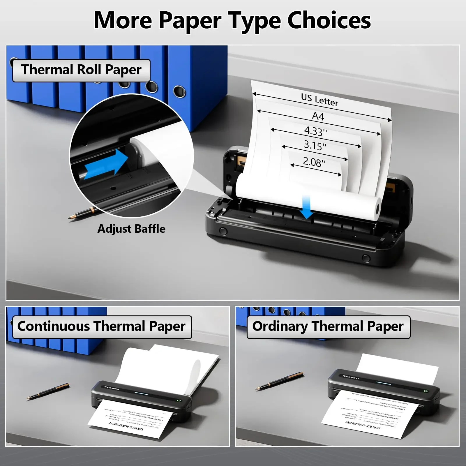 Inkless Printer M832 Portable Printer Wireless Bluetooth Thermal Printer Support Letter A4 5-Size Thermal Paper Mobile Printer