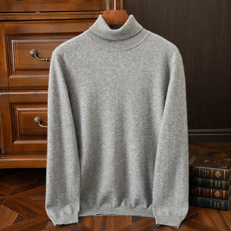 

Choice High Quality 100% Cashmere Men's Turtleneck Sweater For Winter Warm Solid Cashmere Knitwear Smart Casual Pullover Jumper