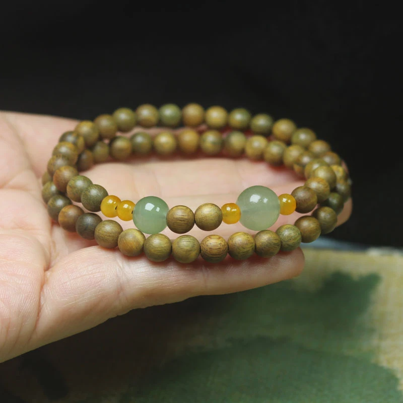 Green Sandalwood with a light fragrance 6mm double-loop Buddhist beads sandalwood bracelet for women, simple and elegant cultura