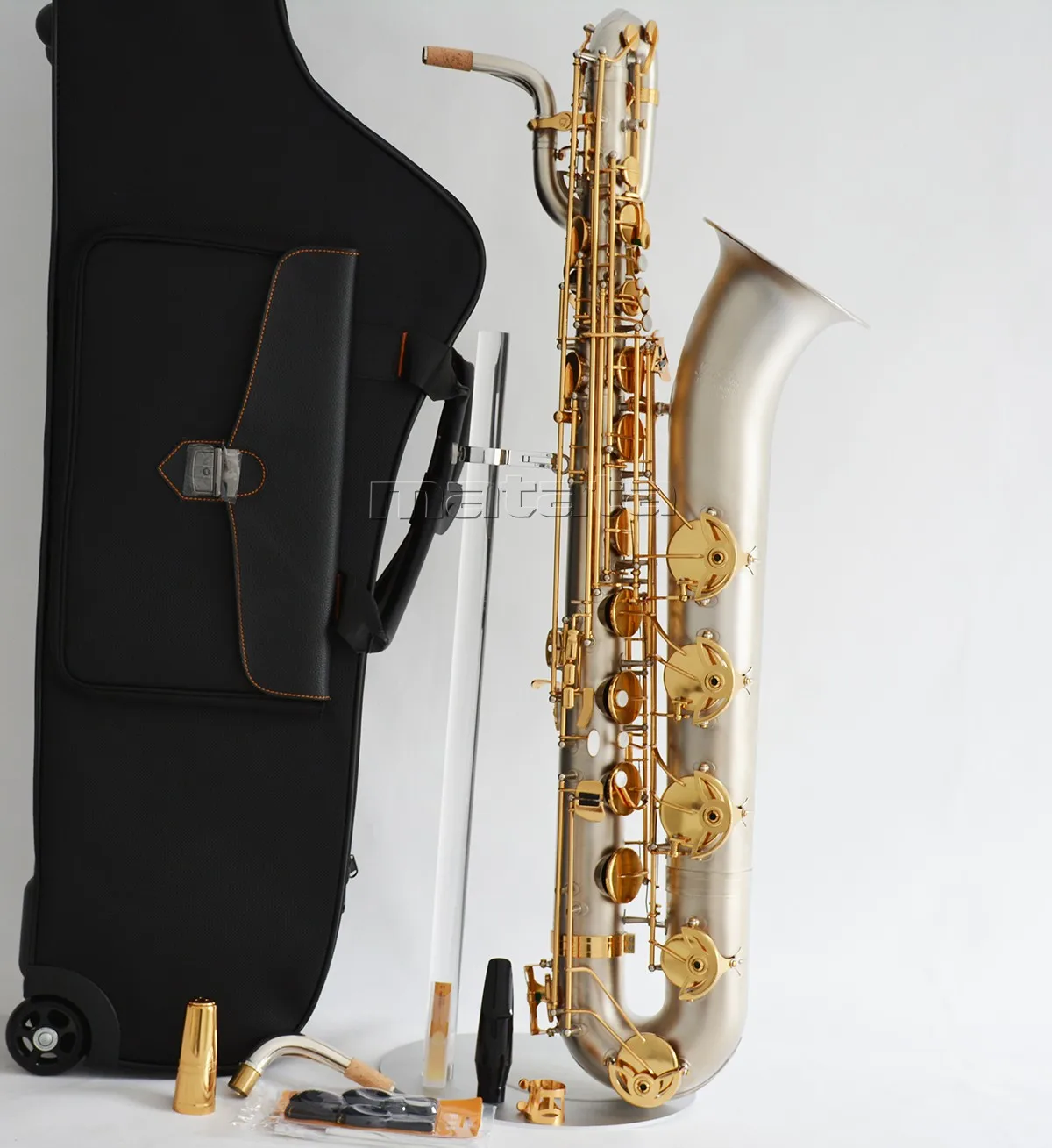 Fast Ship TAISHAN Satin nickel Eb Baritone Saxophone With 2 Necks Low A key High F#