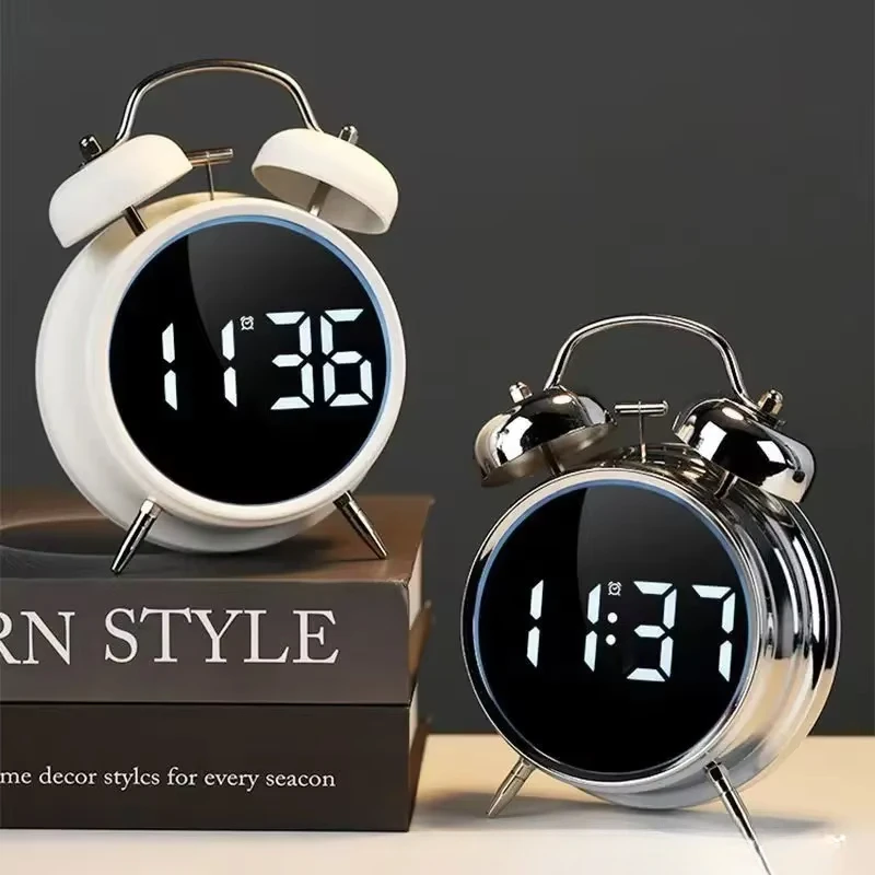 Manufacturer Super Loud Digital Alarm Clock with Snooze Led Mirror Funny Kids Digital Dual Bell Alarm Clock for Bedroom