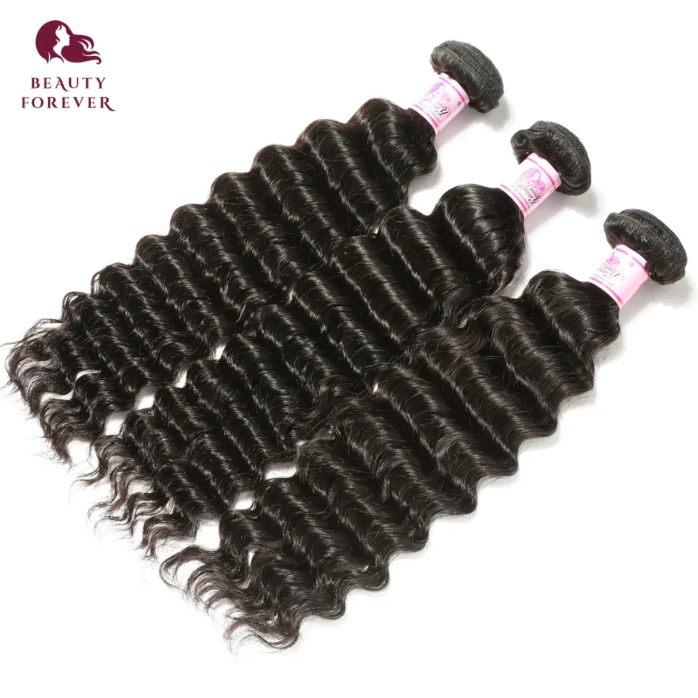 Beautyforever Grade12A Raw Human Hair Bundles Deep Wave Natural Color 100% Brazilian Curly Virgin Human Hair Weave Bundles