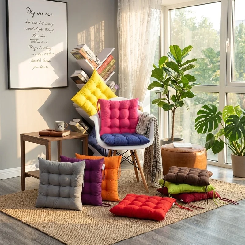 Square Linen Cushion Seat Pad Pearl Cotton Chair Mat Soft Comfort Cushion for Home Office Computer Chair Backrest Pillow