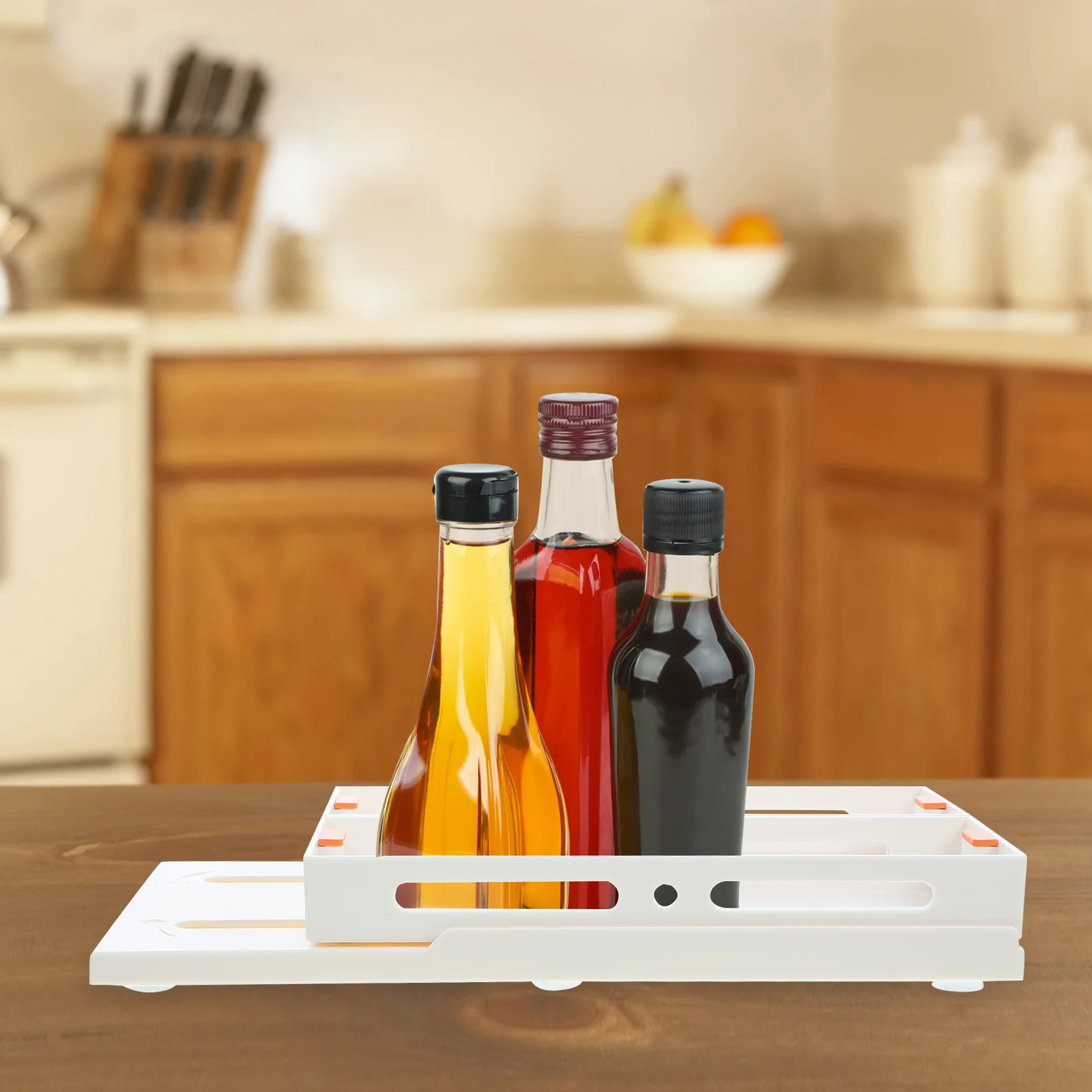 

Rotatable Desktop Spice Rack Kitchen Organizer Pullout Seasoning Jar Shelf Stylish Easy Clean