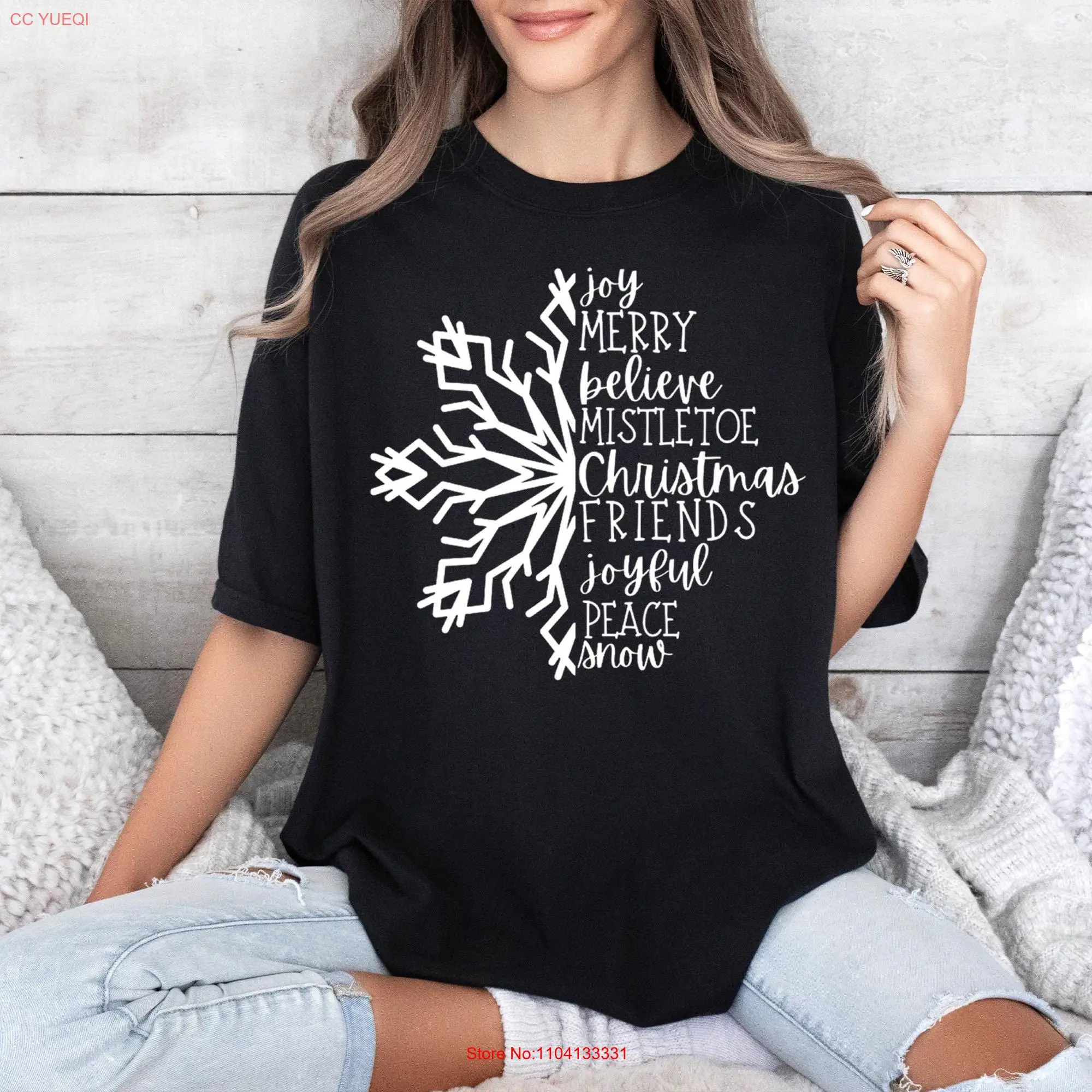 

Christmas Words T shirt Quotes Comfort Colors Snowflake Family Holiday long or short sleeves
