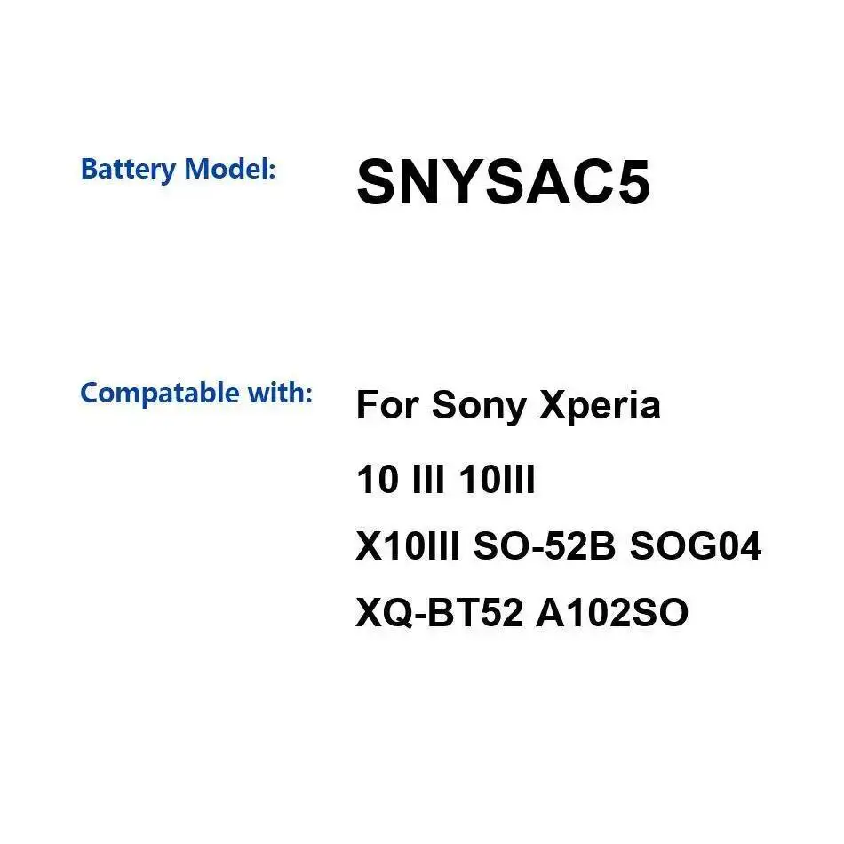 

Долговечный аккумулятор для мобильного телефона SNYSAC5 для Sony Xperia 10 III 10III X10III SO-52B SOG04 XQ-BT52 A102SO 4500 мАч