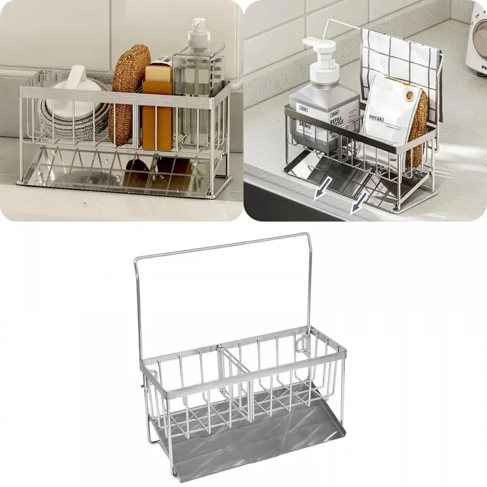 

Kitchen Stainless Steel Sink Storage Shelf Table Dish Spong Mop Rag Dishcloth Sink Draining Storage Rack Soap Organizer Rack