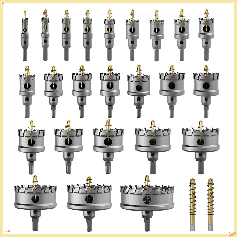 

Upgraded 26 PCS Carbide Hole Saw Set, with 2 Extra Pilot Drills, Cuts Metal, Iron, Stainless Steel Effectively