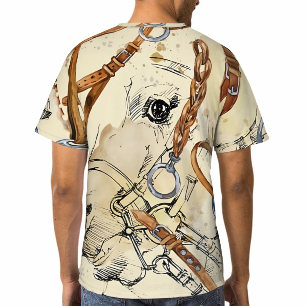 Men's TShirts Harness Watercolor Horses Seamless Equestrian Pattern 3D Printed Breathable Short-Sleeved Polyester Retro