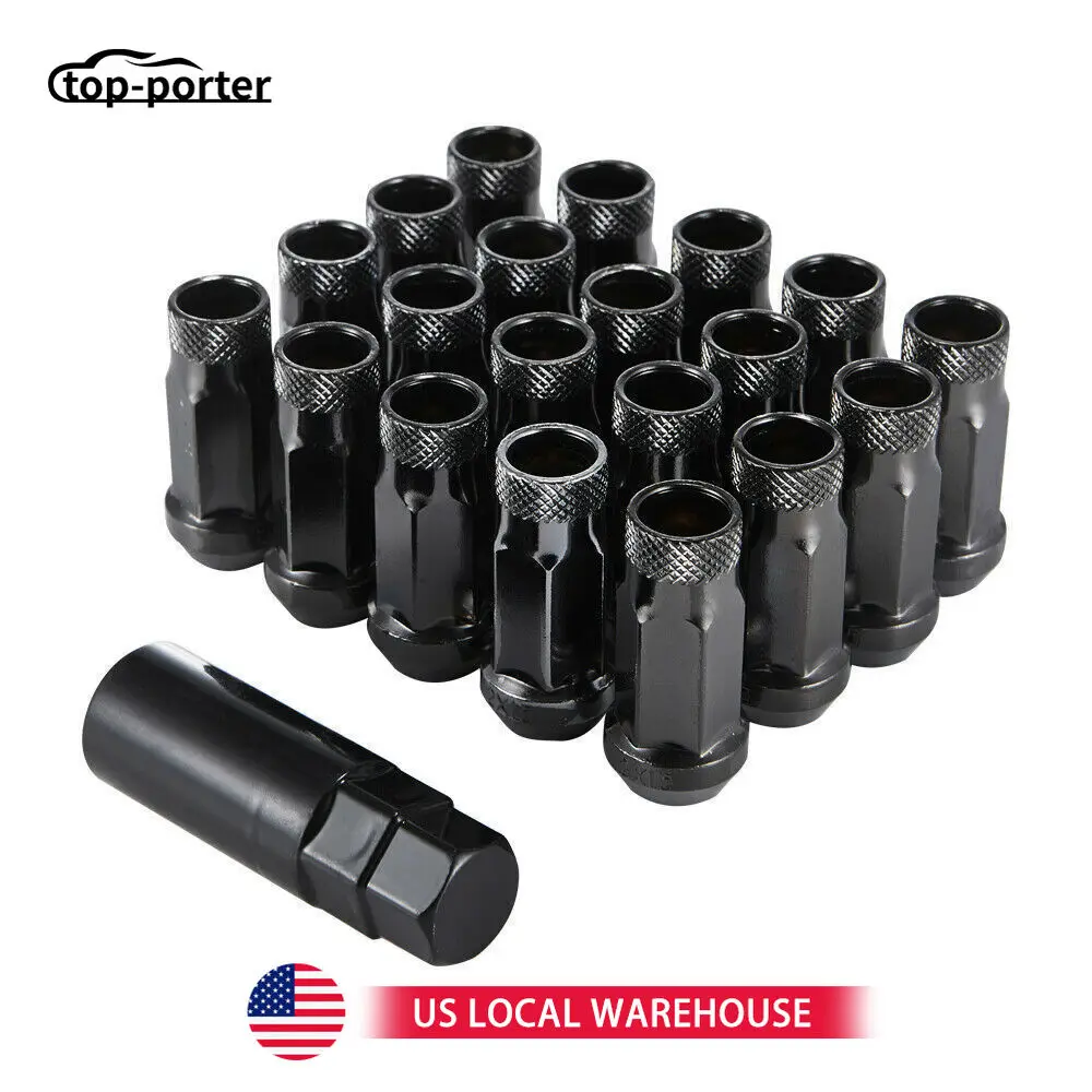 

20Pcs Extended Steel Open Ended Wheel Lug Nuts M12x1.5mm Black For Toyota Honda Mitsubishi Mazda Ford