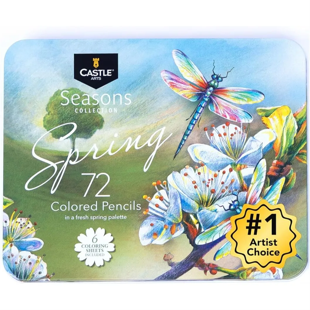 

72 Spring Colored Pencils Set Wax Based Soft Smooth Cores for Adult Artists in Display Tin