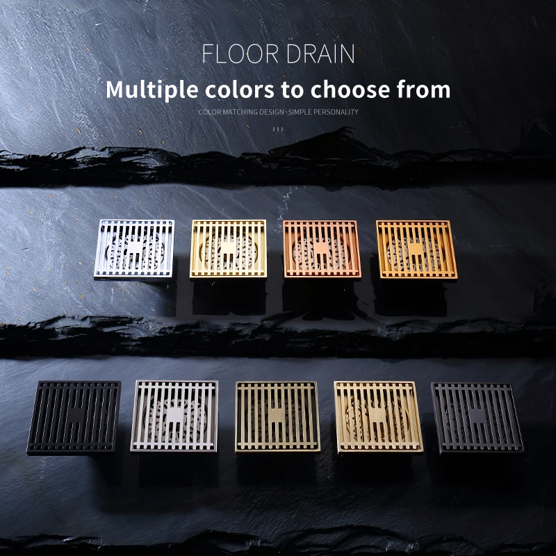 Floor Drain Golden 10×10 cm Square Bath Drains Bathroom Building Material Filtration Deodorization Shower Toilet Drain Hardware