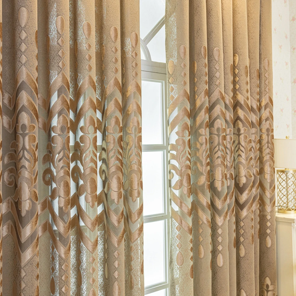1 Stück europäische Spitzenvorhänge, Vorhänge mit Blumenmuster, Dekoration für Wohnzimmer und Schlafzimmer, Kaffeefarbe, elegante Fensterdekoration für Zuhause