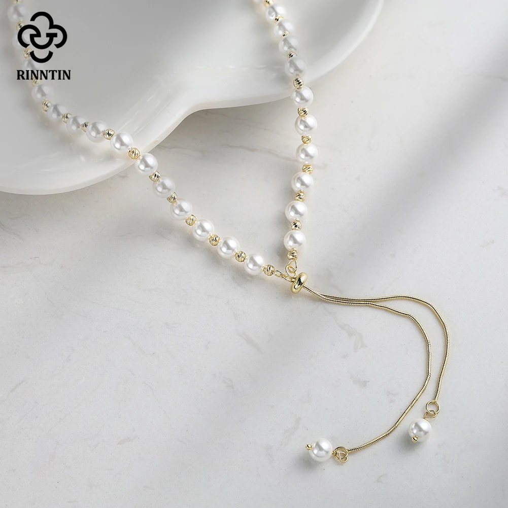 

Rinntin Bohemia Shell Pearl Choker Necklace Y-Shaped Vintage Creative 925 Silver Shell Beads Necklace Chain Charm Jewelry PSN14