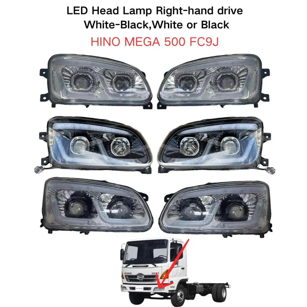 FDONG 1 Set 2 Pcs LED Head Lamp Right-hand drive White-Black,White or Black for HINO MEGA 500 FC9J
