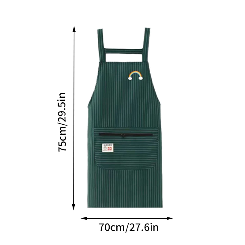 Green Stripe Bib Apron With Large Pockets Chef Waiter Kitchen Cook Kitchen Aprons For Woman Men Cafes Beauty Nails Shop