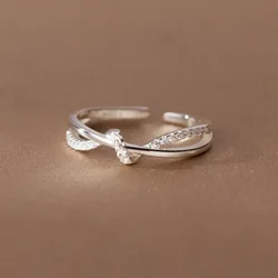 Anillos de circón anudados cruzados para mujeres y niñas, accesorios de joyería de lujo para boda, Plata de Ley 925, joyería Argent 925