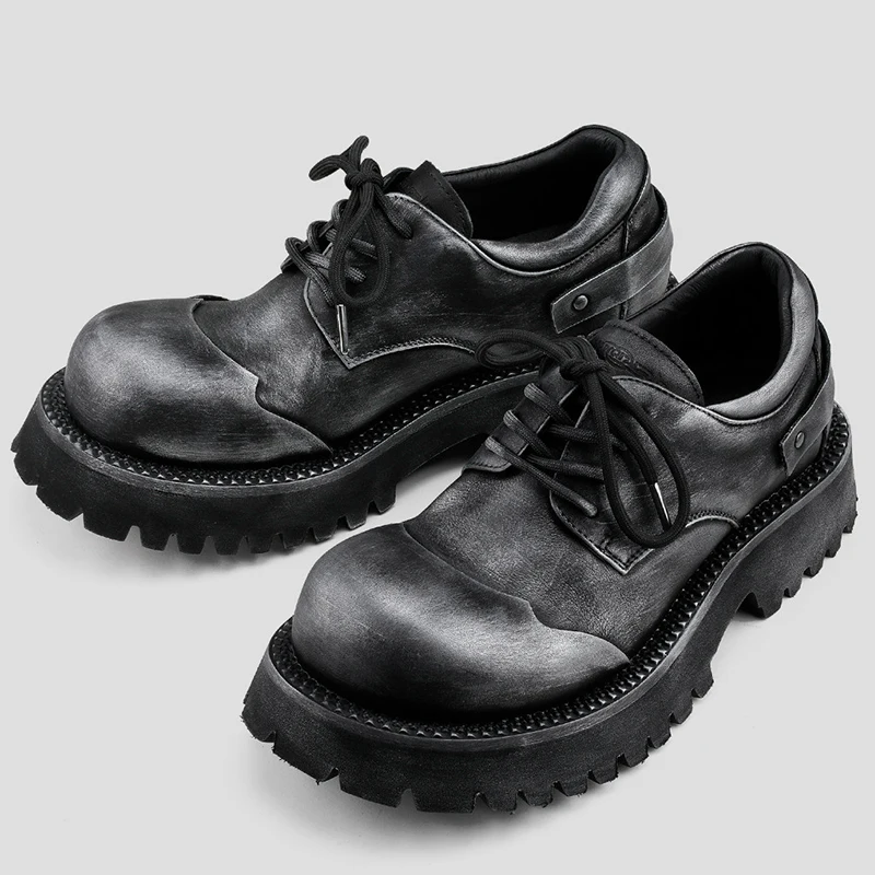 men's fashion party banquet natural leather shoes lace-up platform derby shoe designer silver sneakers youth gentleman footwear