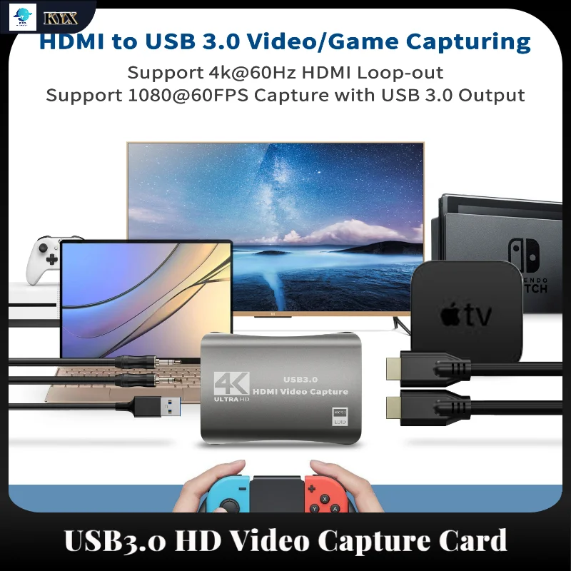 

YUCUN 4k 1080p 60fps HD карта видеозахвата Hd камера записывающая коробка-совместимая с USB 3,0 ПК прямая трансляция Grabber Recorder