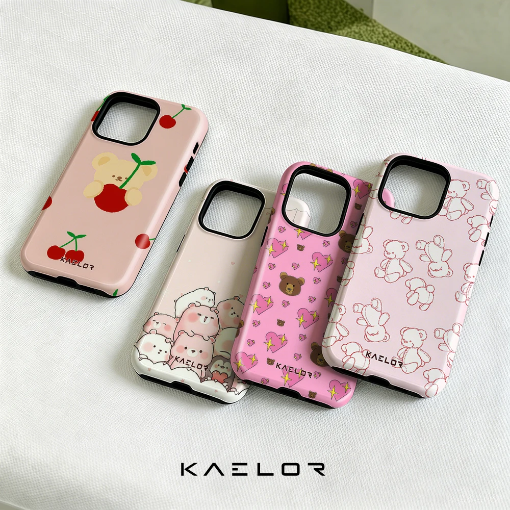Pink Bear Outline High Strength PC Heavy Duty Bumper for iPhone 17 16 15 14 Plus 13 Pro Max Shockproof Cover