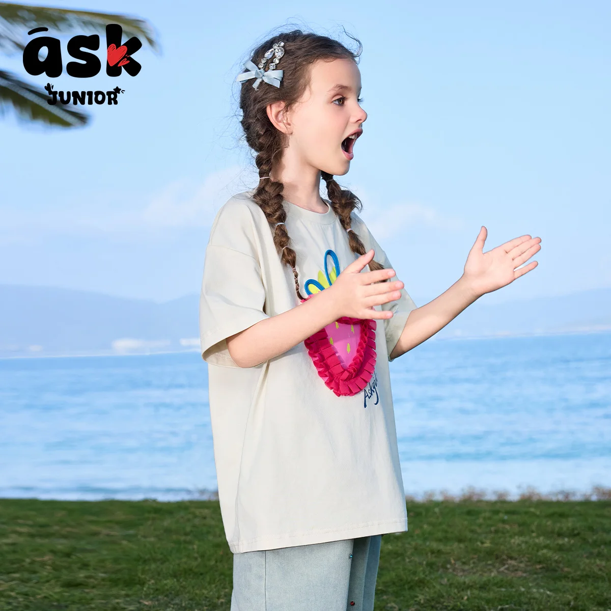 تي شيرت صيفي بأكمام قصيرة للأطفال للفتيات بكتف أمامي وأكمام قصيرة مطبوعة بشكل لطيف #6