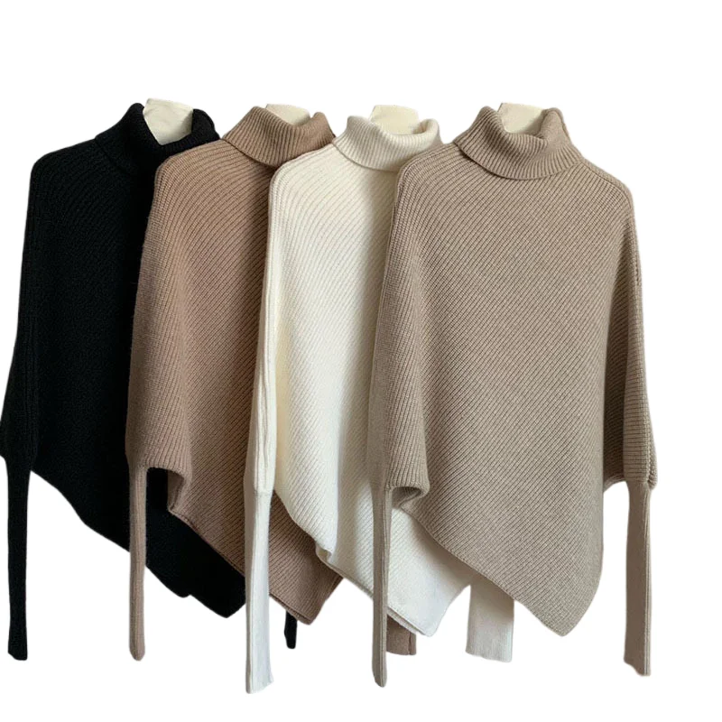 

Irregular Pullover High Neck Sweater For Women Autumn Winter Lazy Style Loose Soft Knitwear Versatile Solid Long Sleeved Top