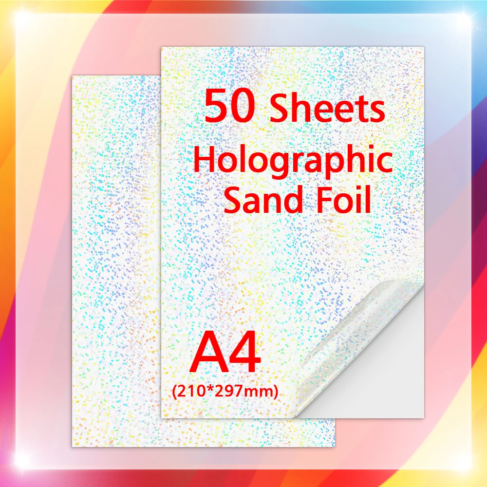 50Sheets A4 Paper Cold Laminated Film Holographic Sand Foil Glitter Glass Hot Stamping On Photo Laminating Film to Protect Photo