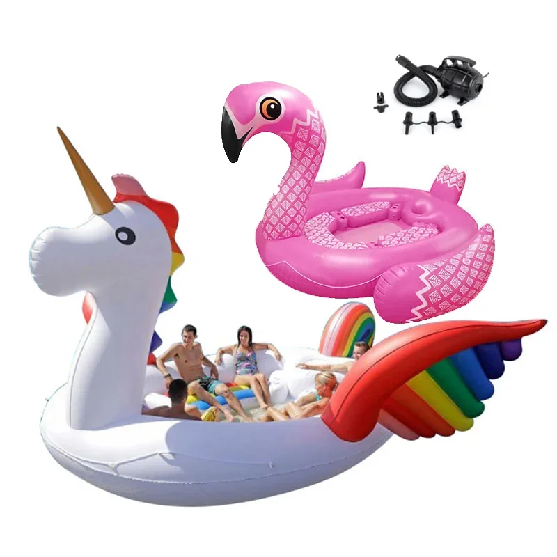 Custom huge inflatable water floating inflatable 6 person unicorn/flamingo/swan party bird island