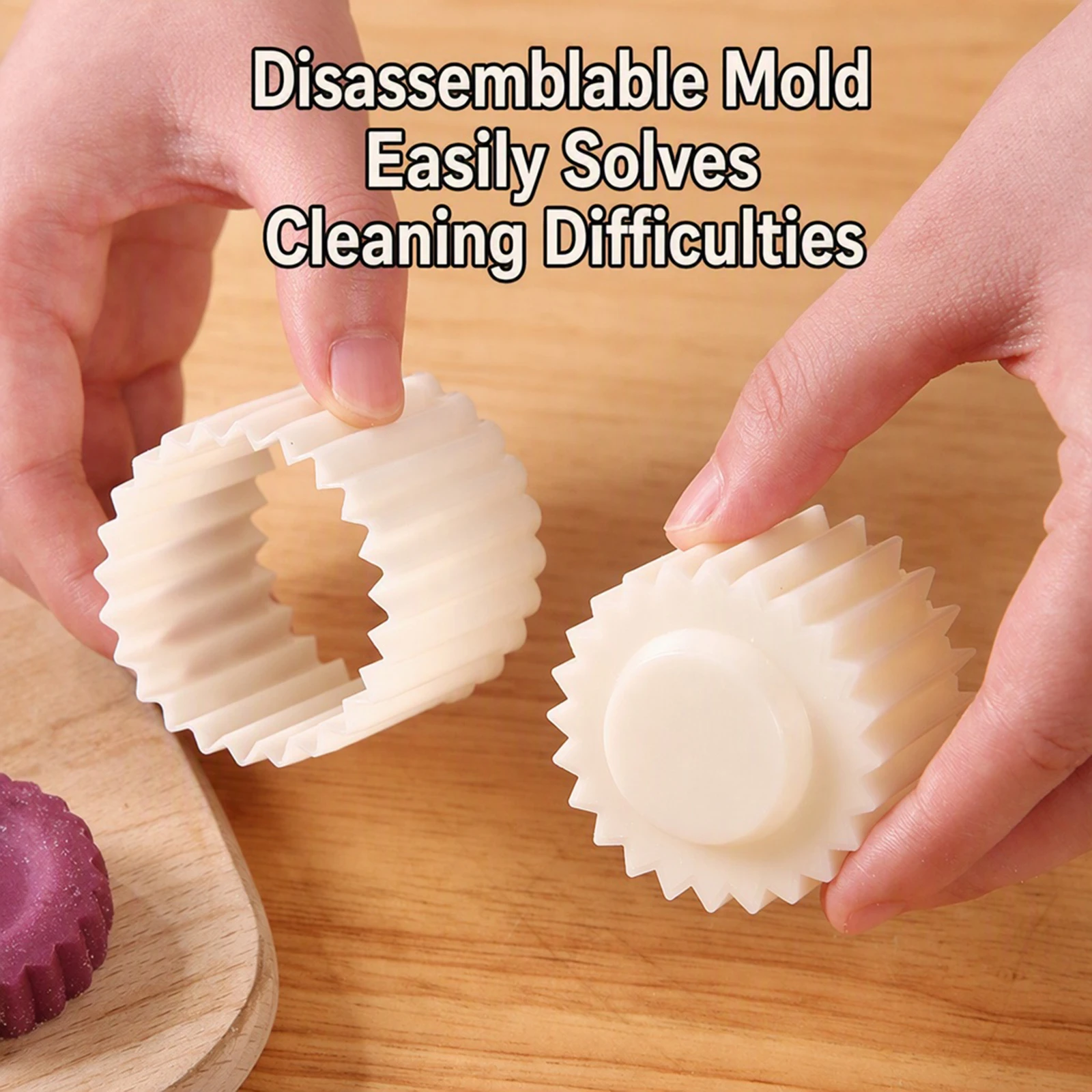 Detachable 2-in-1 Pastry Mold Stamp Mooncake Mold Set Double-Head Pastry Stamp Baking Cookie Press with 50/100 pcs Baking Cups