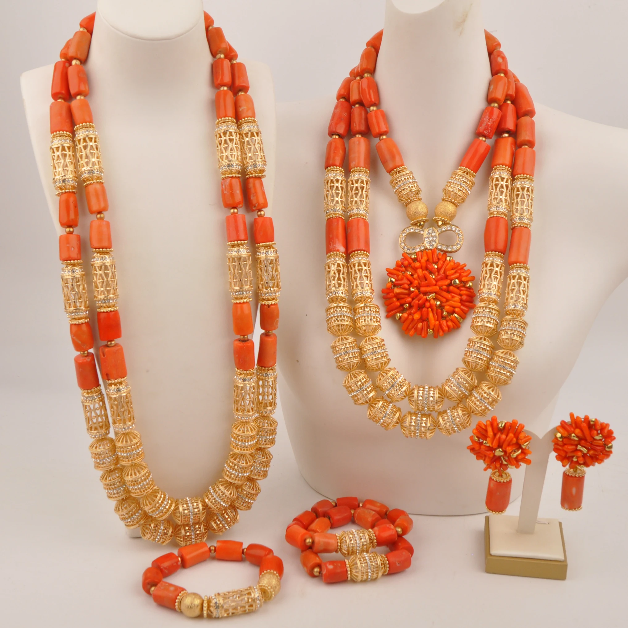 African Wedding Orange Natural Coral Wedding Jewelry jewelry set Necklace Nigerian jewelry set