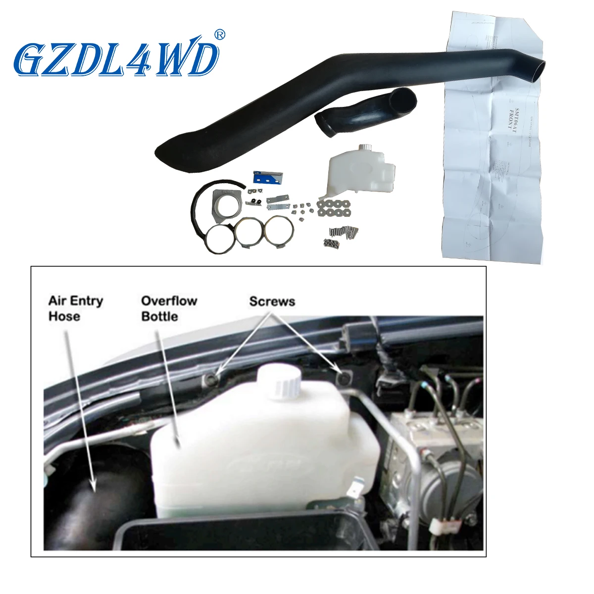 

4x4 Air Intake Snorkel Kit For L200 Triton 06-15 with BOTTLE RADIATOR OVERFLOW