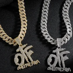 Men's and women's hip-hop OTF letter pendant necklace, shiny rhinestone Cuban chain rap rock jewelry