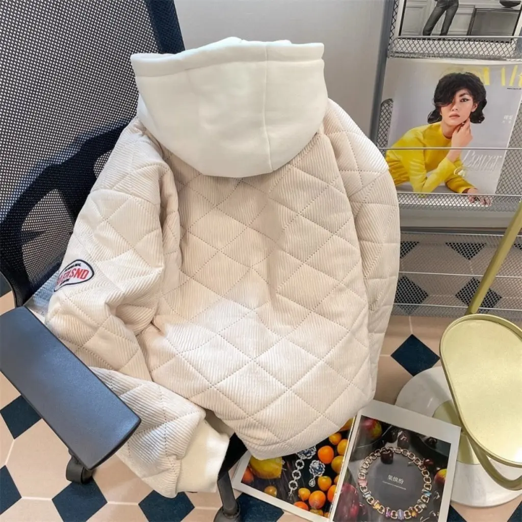 

Женская утолщенная куртка с хлопковой подкладкой и капюшоном в ромбовидной решетке, осенне-зимняя американская бейсбольная куртка с быстрым утечкой