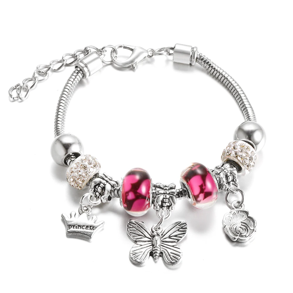 Nieuwe hartvormige hanger paar armband kralen strass charme vrouw sieraden slangenketting kreeft gesp verstelbare armband