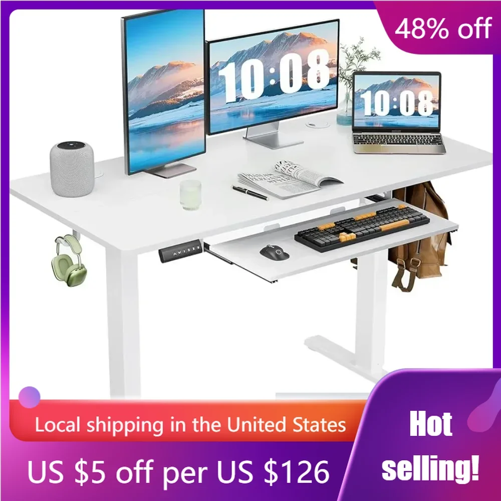 

Standing Desk With Keyboard Tray 48 X 24 Inches Electric Desk Adjustable Height White Freight Free Table Study Writing Office