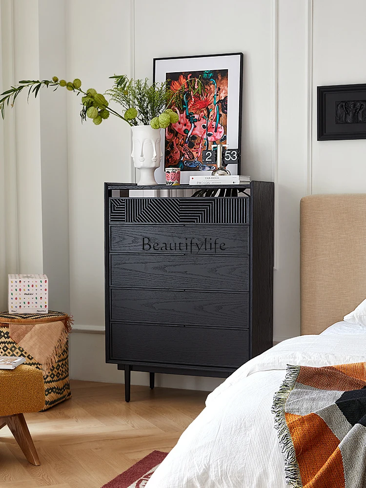 

Mild Luxury Retro Solid Wood Chest of Drawers Living Room Storage Modern Minimalist Bedroom Storage Bed Front Cabinet