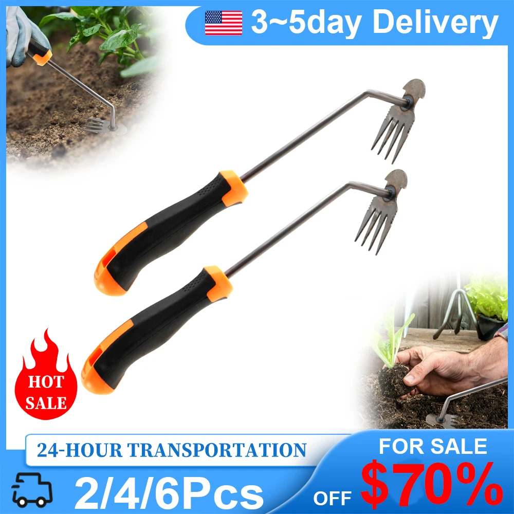 Weed Puller Tool Garden Outdoor Hand Weeding Tool Removal Farmland Puller 4 Teeth Weed Remover Rake for Yard Farm Weeding