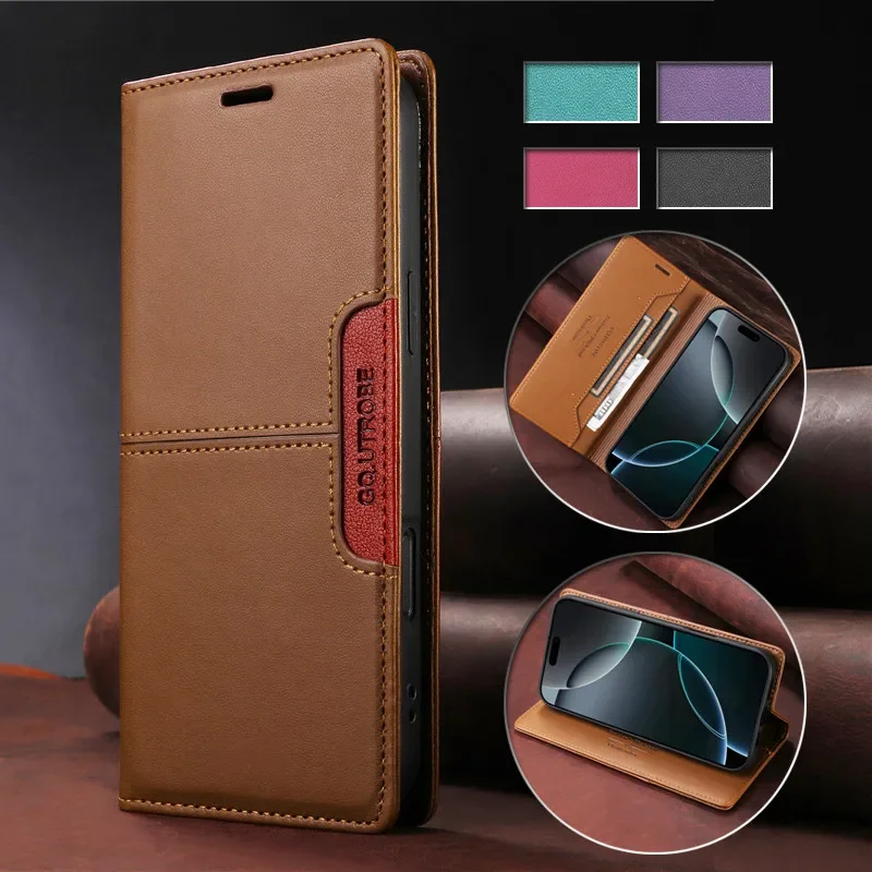 Anti-theft Leather Case Flip Cover For Apple iPhone 16 15 14 Plus 13 12 Pro 16Pro Max Coque Luxury Wallet Magnetic Phone Cases