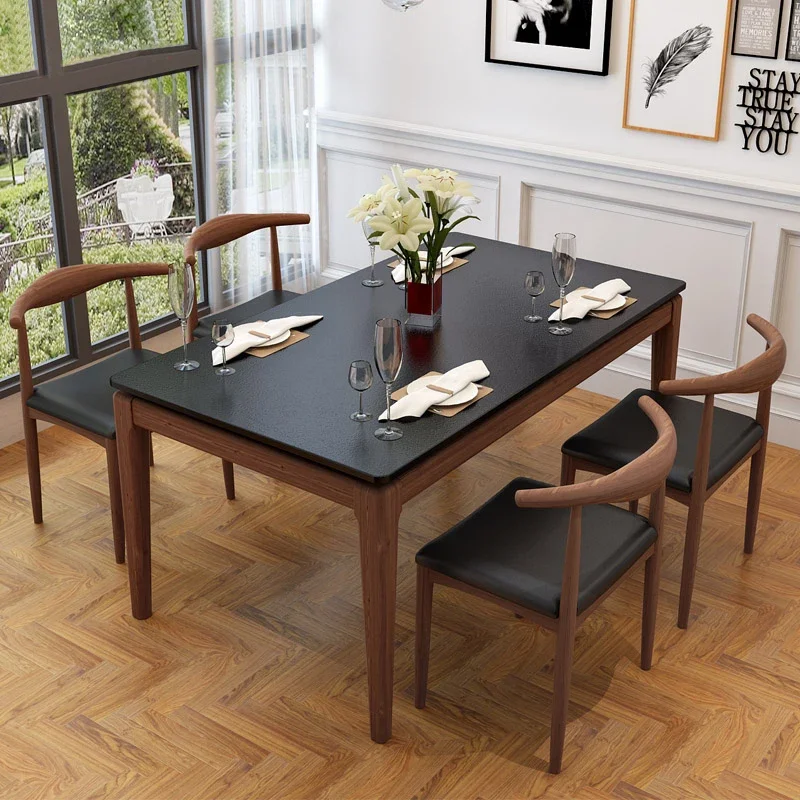 

Household Rectangular Dining Table Set Solid Wood Dining Table 6 Chairs Furniture Dining Room Furniture