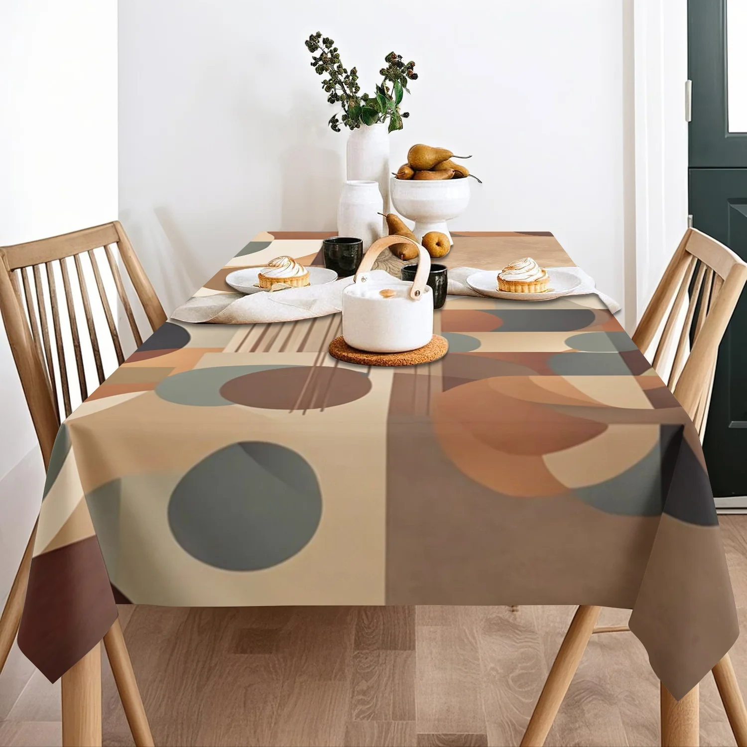 Rectangular polyester tablecloth with geometric abstract art patterns - perfect holiday home decoration items.