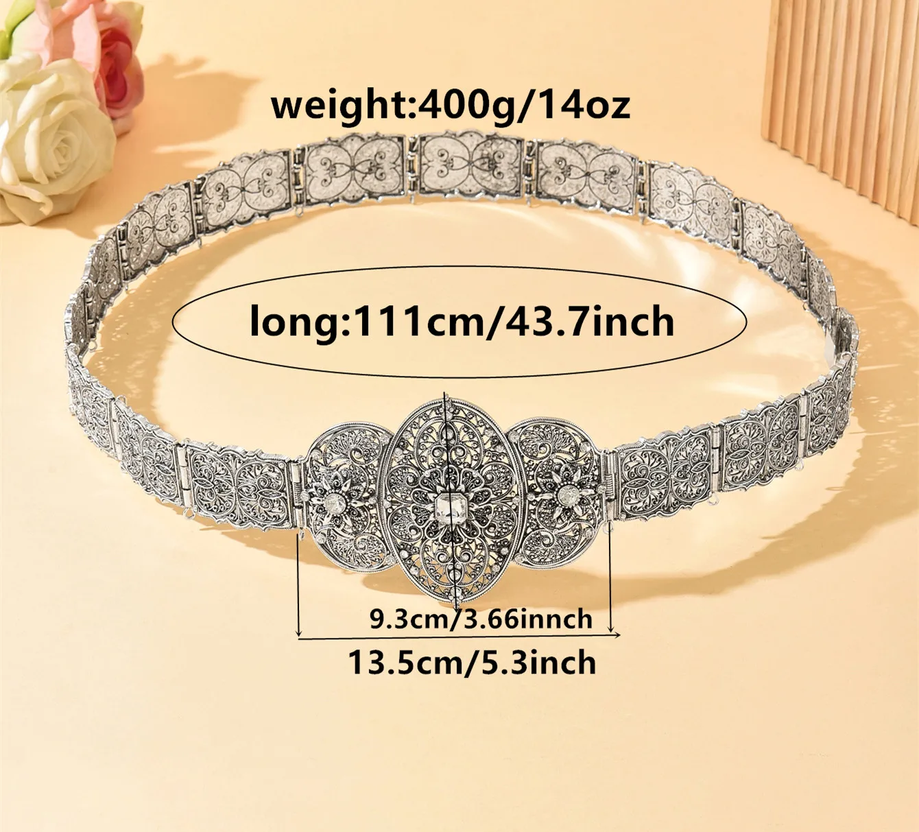 Bauchkette, verstellbare Länge, Antik-Silber-Farbe, Schmuck, Fatima, modisch, schick, kaukasische Braut für Frauen, Blumen-Taillengürtel