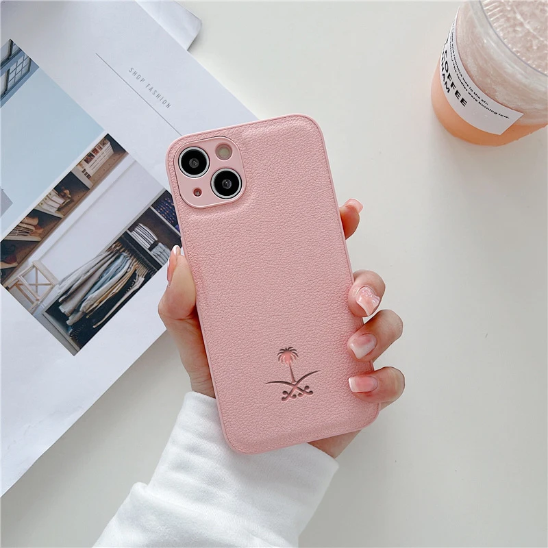 Luksusowe miękkie etui kokosowe na iPhone\'a Skórzane etui na telefon 15 14 13 12 11 Pro Mini 7 8 Se Plus Xr X Xs Max Arabia Saudyjska funda