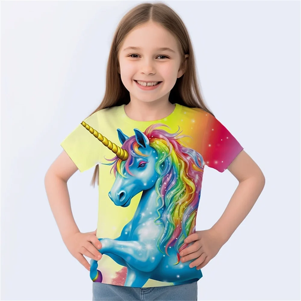 Animal Horse Baby Girl T-Shirt Summer Casual Comfortable Short Sleeve 3d Printed Fun Girls' T-Shirt Children's Clothing