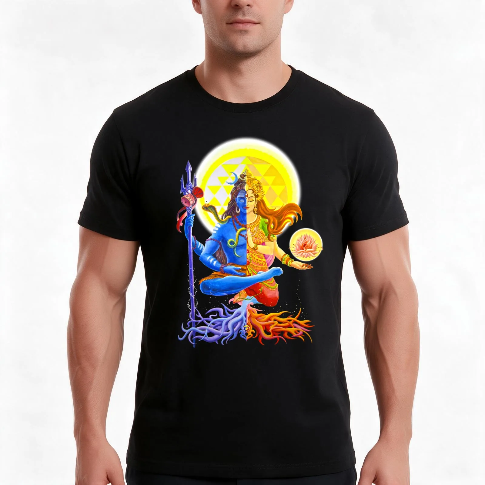 WithoutBackground Ardhanarishvara Shiva Shakti God Goddess Halfman HalfWoman T-Shirt, Summer Casual Cotton Tee, Unisex Men Women