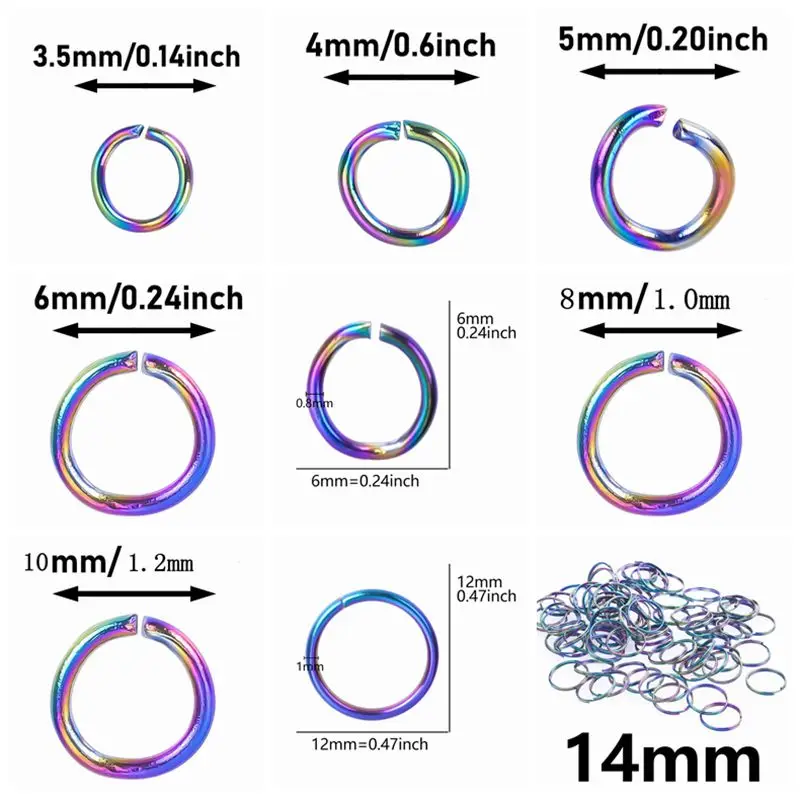 100 pezzi in acciaio inossidabile Color arcobaleno anello di salto Charms accessori creazione di gioielli collana orecchino connettore ciondolo metallo sfuso