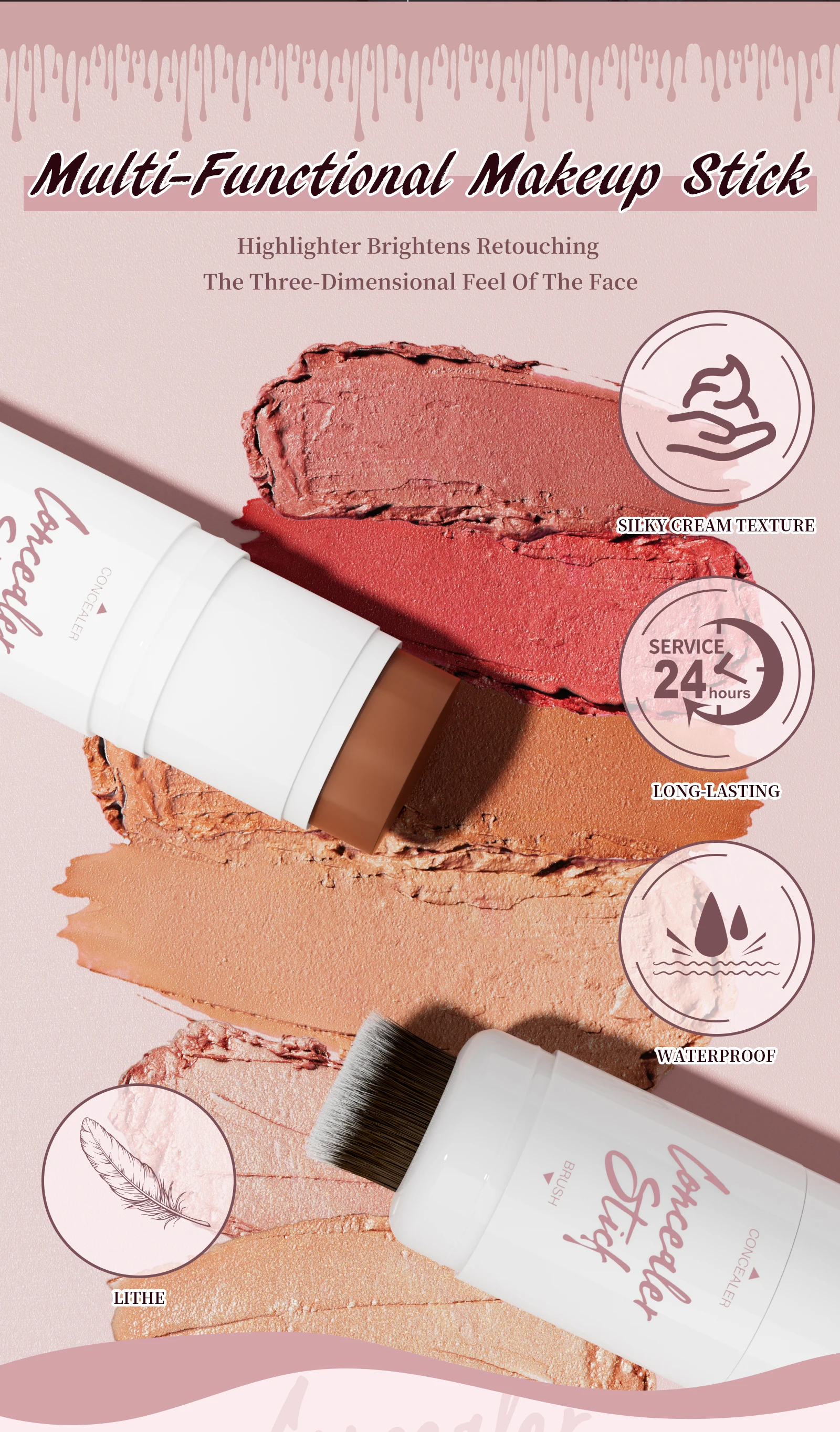 Hellokiss double head multifunctional face repair highlight powder blusher stick three-dimensional brighten face Bronze