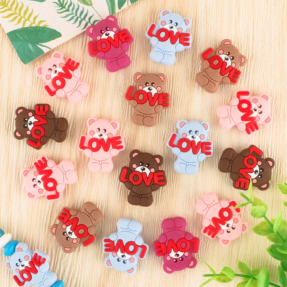 Sunrony 10Pcs Bear Ribbon Balloon Dog Baby Silicone Beads For Jewelry Making Food Grade DIY Pacifier Chain Jewelry Accessories