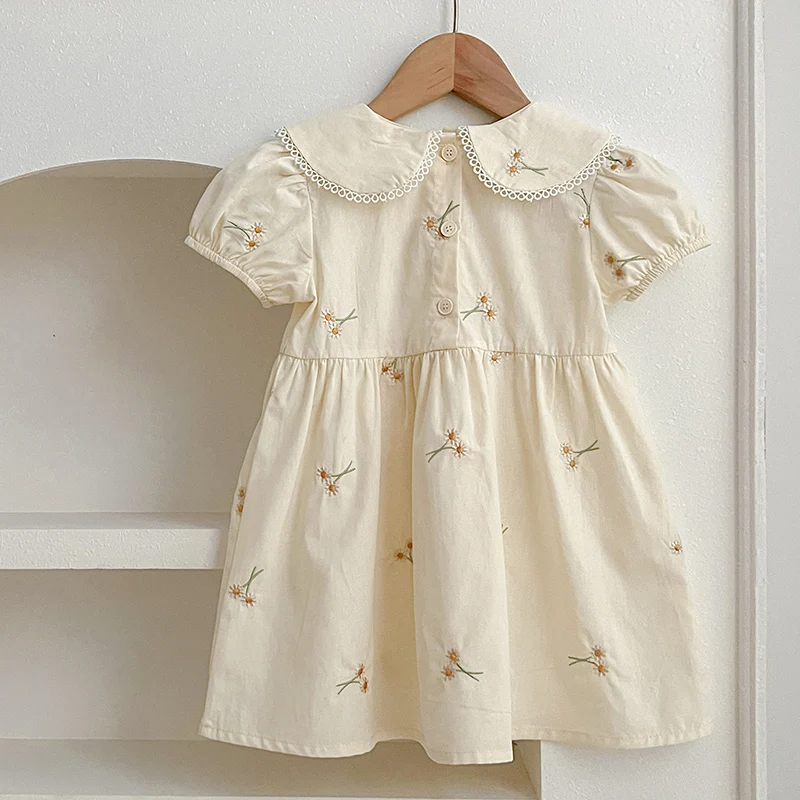 2024 New Summer Kids Princess Dresses Infant Baby Romper Short Sleeved Cotton Embroidery Baby Girl Party Dress Sister Clothing