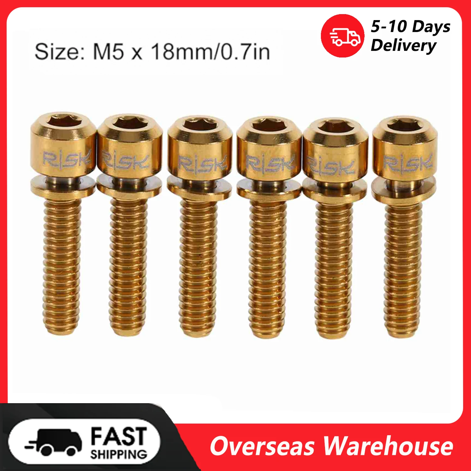 6pcs M5 x 18mm Titanium Stem Bolt With Washer Replacement For Bicycle(golden) Titanium Stem Bolt  Stem Bolt With Washer