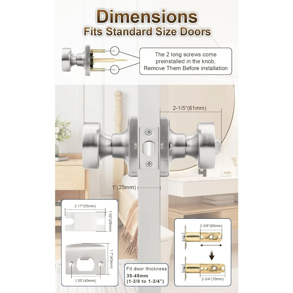 مجموعة مقابض أبواب الخصوصية بدون مفتاح مكونة من 4 قطع، مقابض قاعدة مربعة داخلية لغرفة النوم والحمام، مقابض أبواب بتصميم كلاسيكي للتعزيز